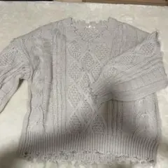 ケーブルニットセーター 長袖 フリンジ