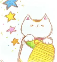 【1380】【猫の絵】オリジナル手描きアナログ創作自作アートイラスト原画　色鉛筆