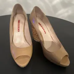 PRADA ベージュ オープントゥパンプス
