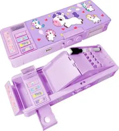 ラベンダー　薄紫　ユニコーン筆箱 ペンケース 小学生 女の子 両面開き 多機能