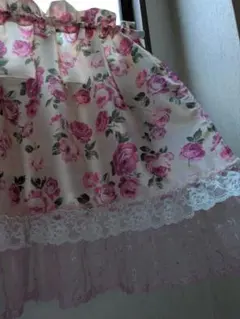 ハンドメイド♡カフェカーテン♡薔薇♡ローズ♡金糸♡ピンク色♡73✕115