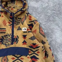 【レア】ザノースフェイス　ハーフジップ　ボア　フリース　フード　パーカー　総柄