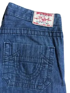 True Religion ダークブルーデニム　バギーフレアデニムパンツUSA製