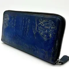 【美品】ベルルッティ カリグラフィ ラウンドファスナー 長財布　ブルーのサムネイル