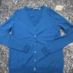 ユニクロ　ウール製青カーディガン Mサイズ　7-75