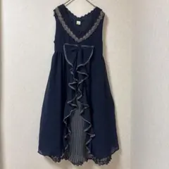 axes femme ネイビー フリル リボン ワンピース プリーツ　M 姫系のサムネイル