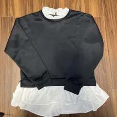 GLOBALWORK重ね着風トップス黒白フリル長袖レイヤード大人可愛い韓国風