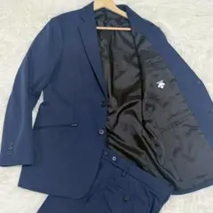 【ネイビー】デサント　セットアップ　ス－ツ　グレー　チェック柄 セットアップ3点コーデセット ネイビーストレッチテーラード