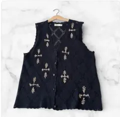 vintageヴィンテージ昭和レトロ古着レース編みフラワー刺繍ジレのサムネイル