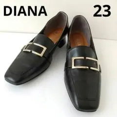 DIANA 黒 レザー 23 ローファー スクエアトゥ 金具 シルバー オフィス