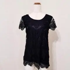 ルスーク【38】総レースカットソー　半袖　袖透け感　大人可愛い