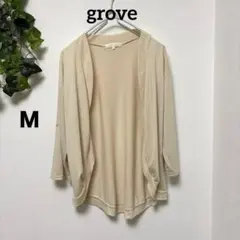 美品【grove 】カーディガン M ベージュ 薄手 羽織り春 シンプル