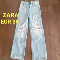 ZARA ヴィンテージ風ダメージ加工 ストレートレッグ ジーンズ 36