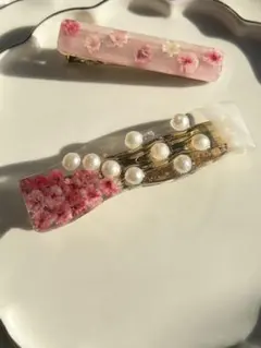かすみ草とパールのバレッタ2本セット