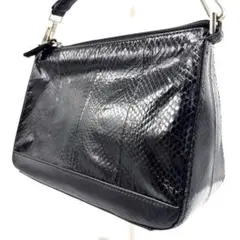 ブラックレザー ヘビ柄 ハンドバッグ