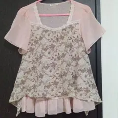 axes femme レース切り替え 半袖カットソー ピンクのサムネイル