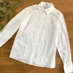 美品❤️J.PRESS 長袖ブラウス 白　レース　刺繍　薄手　オフホワイトのサムネイル