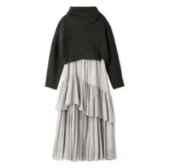 スナイデル　アシメリブニットコンビワンピース　グレー