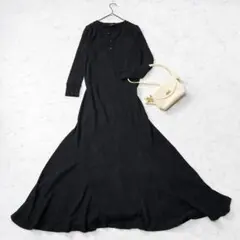 大きいサイズ ポロ ラルフローレン フレア ロングワンピース 黒 L 七分袖