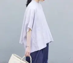 リネンスクエアケープシャツ　かぐれ　ラベンダー　美品　ブラウス　羽織もの