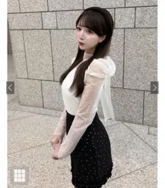 キャミソール付きドット柄バックリボンシアートップス[hr21]