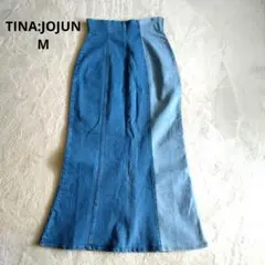 TINA:JOJUN バイカラーマーメイドデニムスカート スリット 青 M