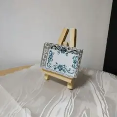 花柄アイアンインテリアトレーアースグレー青トールペイント小物　c33