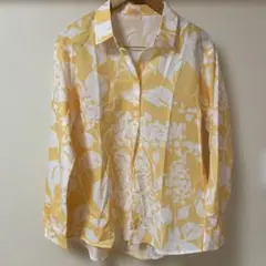 【未使用】イエローフラワーパターン長袖シャツ M