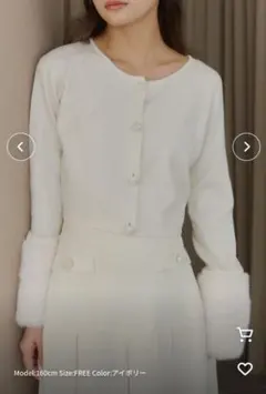 新品powwa moreポワモア 袖ファー パールボタン付きニットカーディガン