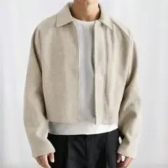 ベージュ クロップドジャケット フリース風