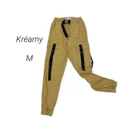 ベージュ カーゴパンツ ストラップ Kréamy 機能性 カジュアル アウトドア