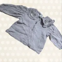 くすみパープル 刺繍シャツ 90サイズ