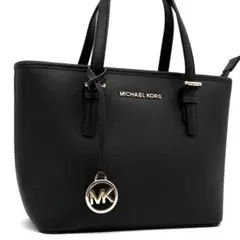 未使用に近い マイケルコース ハンドバッグ レザー ロゴ チャーム ブラック