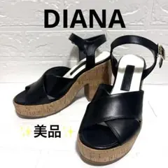 コメントセール中‼️ 美品　ダイアナ　コルクヒール クロスストラップ 厚底　黒のサムネイル