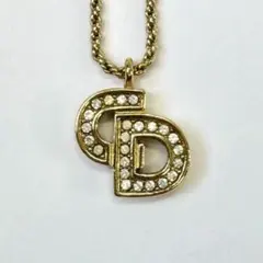 【美品】 クリスチャンディオール ロゴ　ストーン ネックレス レディース
