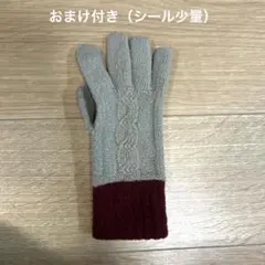 手袋 片方 ベージュ・ワインレッド ケーブル編み