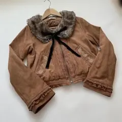axes femme フェイクファーの付け襟＆ノーカラー レースジャケット