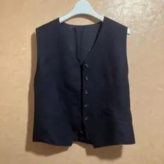 ネイビー ウールシルクリネン ボタン付きベスト