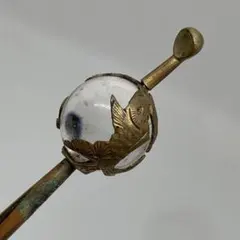 042203 江戸　アンティーク　水晶　玉　金工　鯉　草花　かんざし