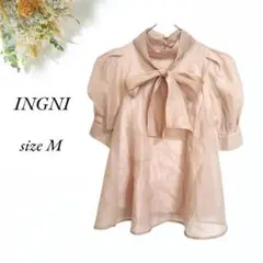 【INGNI 】ボウタイブラウス パフスリーブ 半袖 淡いピンク色【Mサイズ】のサムネイル