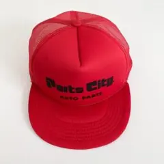 海外古着 プリント 企業物 メッシュキャップ トラッカー 帽子 レッド