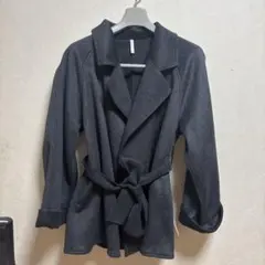 ダークグレー ベルト付き ロングコート