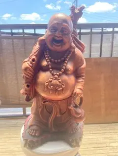 昭和46年記念品古物宝物金属製布袋様 置物 銅色仕上げ開運 縁起物