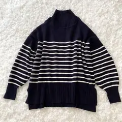 シンプリシテェ ハイネック ボーダーニット 黒×ベージュ ゆったり 美品✨