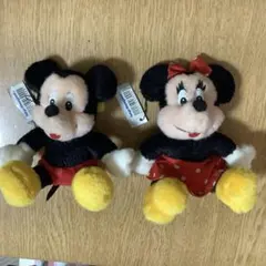 【未使用】ディズニーミッキー・ミニー ぬいぐるみバッジ付き タグ付き