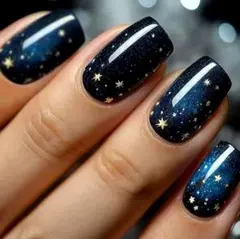 星空デザイン ネイルチップ 24ピース 付け爪 ラメ 接着シール付き