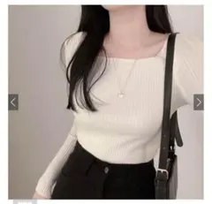 スクエアネックリブニットトップス[rut072]