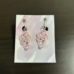 水引 イヤリング 変形あわじ結び×パール ピンク