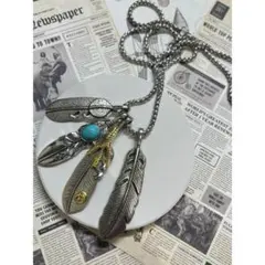 クールに魅せる…♪フェザーネックレス3枚羽＊アメカジ＊インディアン＊ターコイズ