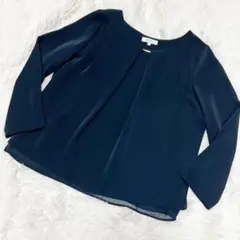 PLST ジョーゼット　ゴールドパーツ　　ブラウス　長袖　ネイビー　サイズS